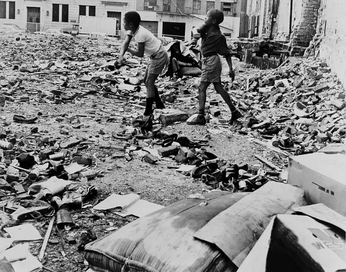 Framed Print : African American boys playing in vacant lot. They make a debris strewn lot their playgound on Manhattan's West 91st Street. 1962 Framed Print : African American boys playing in vacant lot. They make a debris strewn lot their playgound on Manhattan's West 91st Street. 1962