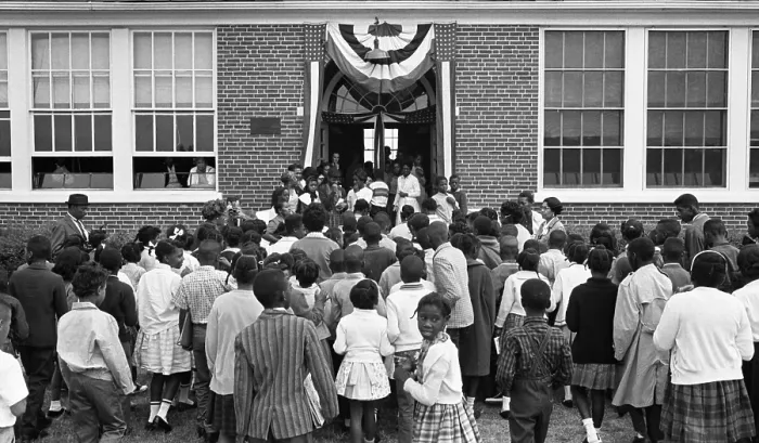 Framed Print : African American children entering the Mary E. Branch School in Farmville, Prince Edward County, Virginia on Sept. 16. 1963