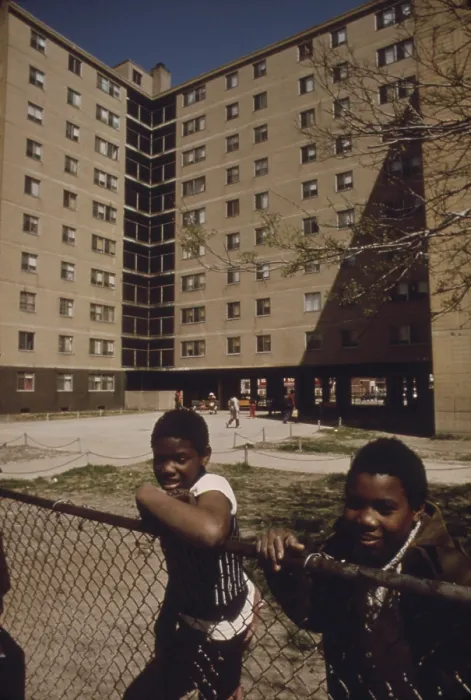 Framed Print : African American children outside the Chicago Housing Authority's Stateway Gardens public housing