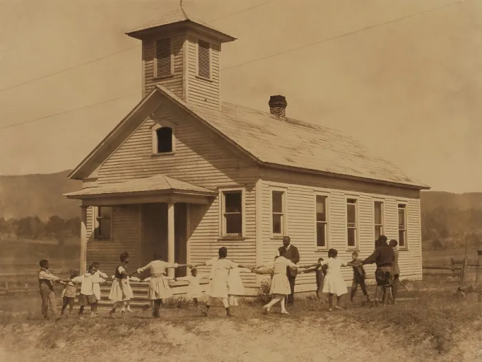 Framed Print : African American children and teenagers exercising outside a rural one room school. Pleasant Green School was near Marlinton, West Virginia. Oct. 1921. Photo by Lewis Hine