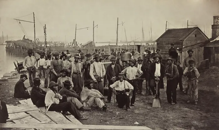 Framed Print : African American contrabands at the Quartermasters Wharf, Alexandria, Virginia, 1863-65 Framed Print : African American contrabands at the Quartermasters Wharf, Alexandria, Virginia, 1863-65