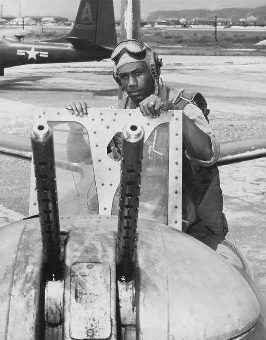 Framed Print : African American engineer-gunner in Fifth Air Force B-26 light bombers. He flew 25 night missions during the Korean War, 1950-53. (BSLOC_2014_11_211)