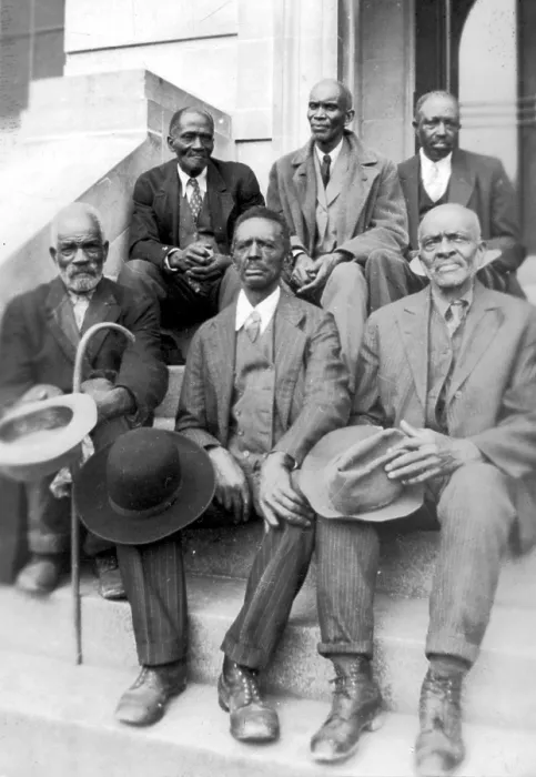 Framed Print : African American ex-slaves sitting, original caption: Attendants at Old Slave Day, Southern Pines, North Carolina, April 8, 1937 Framed Print : African American ex-slaves sitting, original caption: Attendants at Old Slave Day, Southern Pines, North Carolina, April 8, 1937