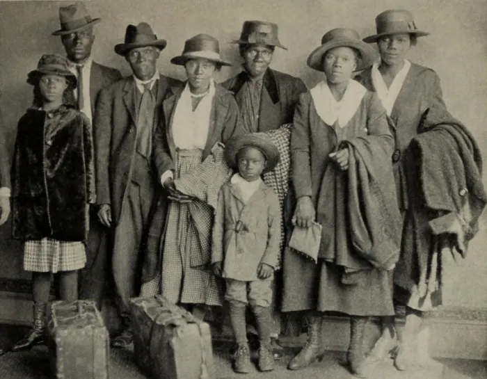 Framed Print : African American extended family arriving in Chicago from the rural South, ca. 1920. (BSLOC_2015_16_135) Framed Print : African American extended family arriving in Chicago from the rural South, ca. 1920. (BSLOC_2015_16_135)
