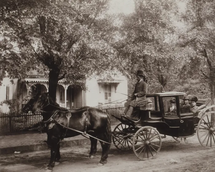 Framed Print : African American family in a fine horse-drawn carriage in Atlanta, Georgia owned by undertaker David Tobias Howard, riding with his mother, and wife. Ca. 1899 Framed Print : African American family in a fine horse-drawn carriage in Atlanta, Georgia owned by undertaker David Tobias Howard, riding with his mother, and wife. Ca. 1899