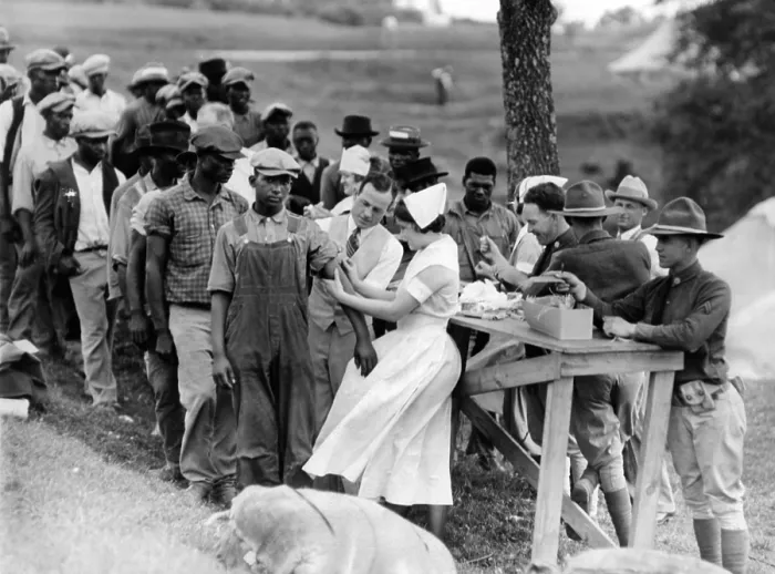 Framed Print : African American flood refugees vaccinated for typhoid at Camp Louisiana, near Vicksburg