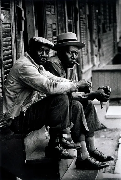 Framed Print : Two African American men sitting on stoop, Charleston, South Carolina, photograph by Toni Frissell, 1962