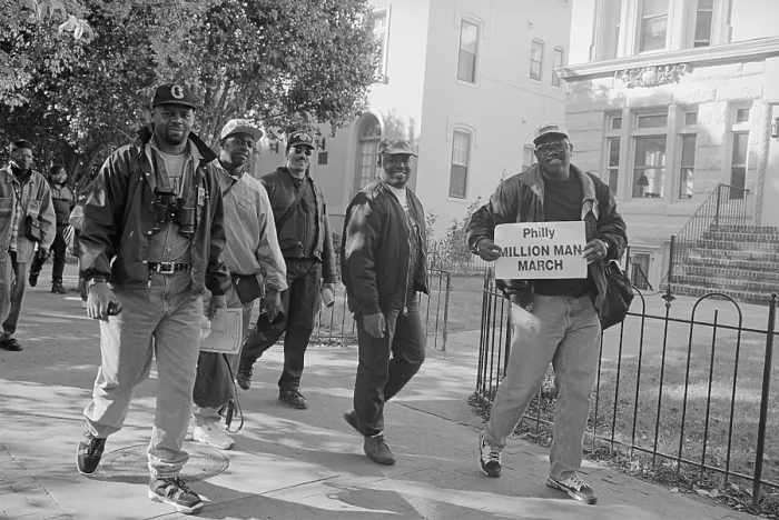 Framed Print : African American men walking on Capitol Hill, during the Million Man March in Washington, D.C. Oct. 16, 1995
