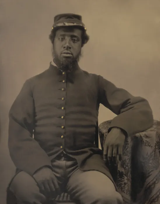 Framed Print : African American soldier in Civil War Union uniform, during the US Civil War, c. 1863-65 (BSLOC_2018_6_190)