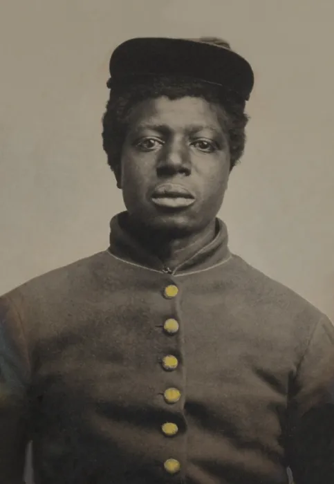 Framed Print : African American soldier in Civil War Union uniform, during the US Civil War, c. 1863-65 (BSLOC_2018_6_192)