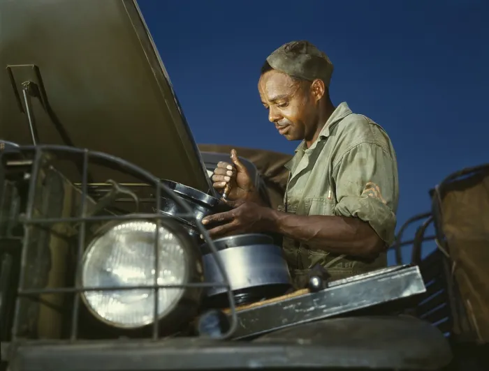 Framed Print : African American soldier, a truck driver and mechanic, was one of thousands of Blacks relegated to support roles in the segregated U.S. armed forces during World War II
