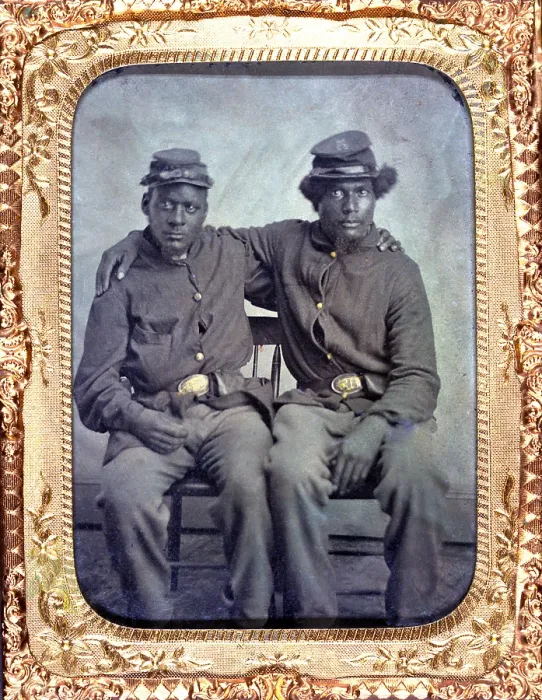 Framed Print : Two African American soldiers wearing Union uniforms. Tintype ca. 1860-1870 Framed Print : Two African American soldiers wearing Union uniforms. Tintype ca. 1860-1870