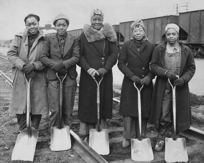 Framed Print : African American track women, working at the Baltimore & Ohio Railroad Company. 1943 during World War 2. (BSLOC_2013_14_157)