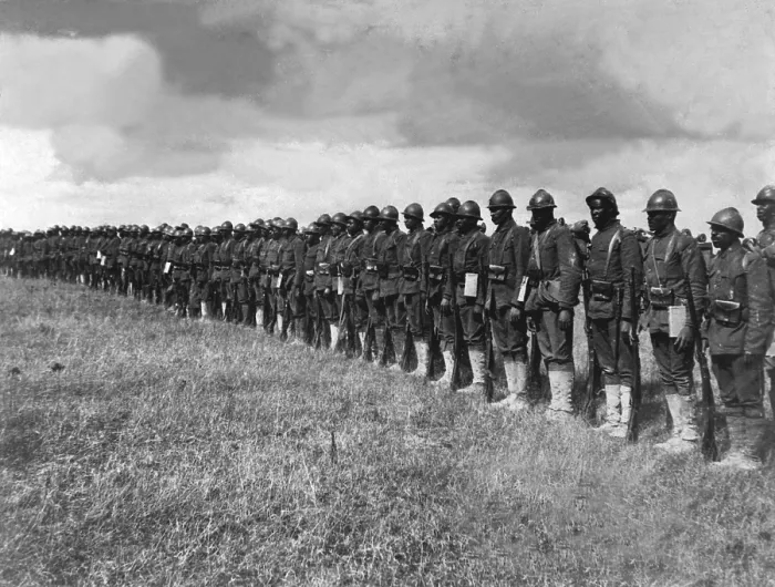 Framed Print : African American troops in France during World War I. Part of the 15th Regiment Infantry New York National Guard, which has been under fire. Ca. 1918