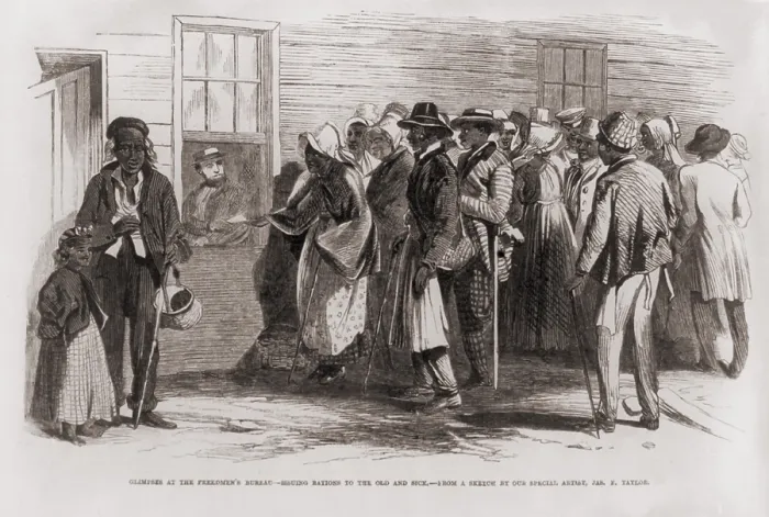 Framed Print : African American woman presents a slip of paper to a man seated behind a window to receive rations available to the old and infirm Framed Print : African American woman presents a slip of paper to a man seated behind a window to receive rations available to the old and infirm
