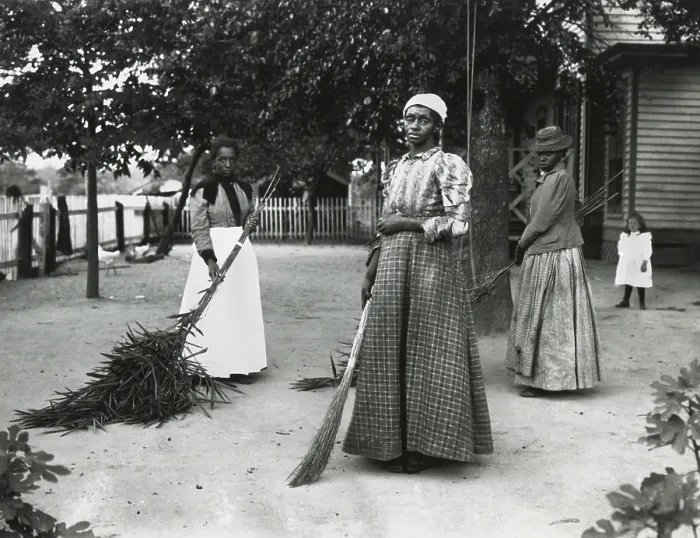 Framed Print : African American women with brooms of bambusa, on Latimers place, Belton, SC Sept. 29, 1899. Bambusa is a species of bamboo introduced into US southern states from East Asia Framed Print : African American women with brooms of bambusa, on Latimers place, Belton, SC Sept. 29, 1899. Bambusa is a species of bamboo introduced into US southern states from East Asia