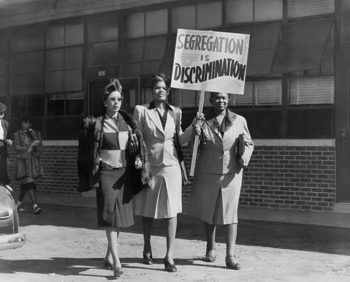 Framed Print : Three African American women with sign reading, Segregation is Discrimination'. Houston, Texas, ca. 1948. (BSLOC_2014_13_120)