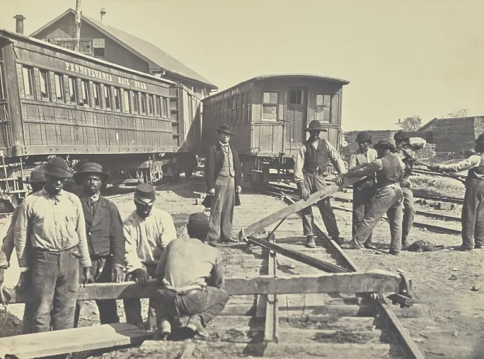 Framed Print : African American workers operate one of Herman Haupts inventions Framed Print : African American workers operate one of Herman Haupts inventions