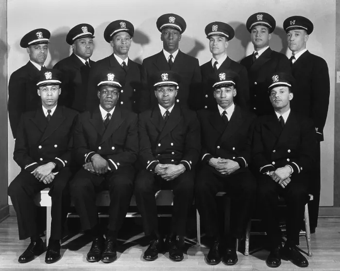 Framed Print : African Americans appointed to the rank of Ensign and one to Warrant Officer in the US Navy. World War 2, Feb. 1944. (BSLOC_2013_11_185)