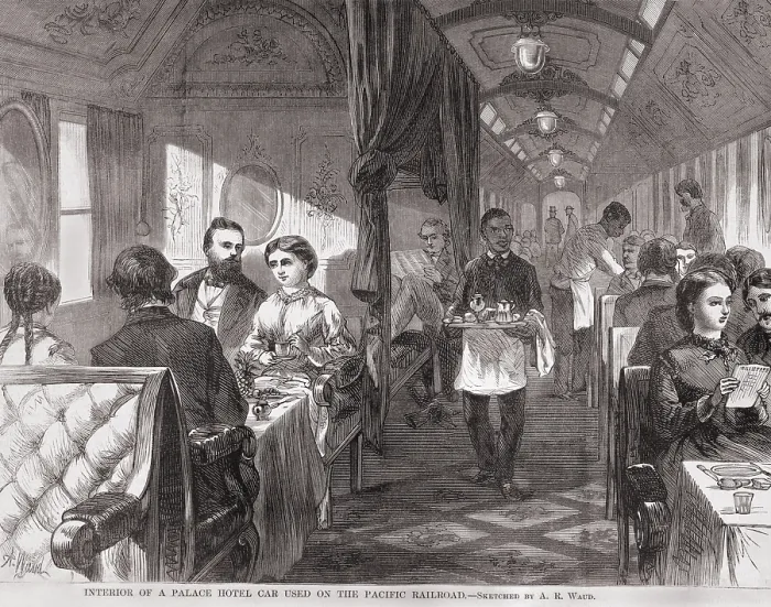 Framed Print : African Americans found employment as stewards on the Pacific Railroads Pullman Palace Hotel in the late 1860s Framed Print : African Americans found employment as stewards on the Pacific Railroads Pullman Palace Hotel in the late 1860s