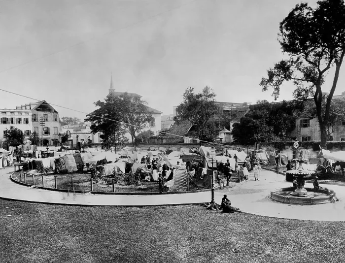 Framed Print : African Americans encamped in a city park in Charleston after the earthquake of August 31, 1886 Framed Print : African Americans encamped in a city park in Charleston after the earthquake of August 31, 1886