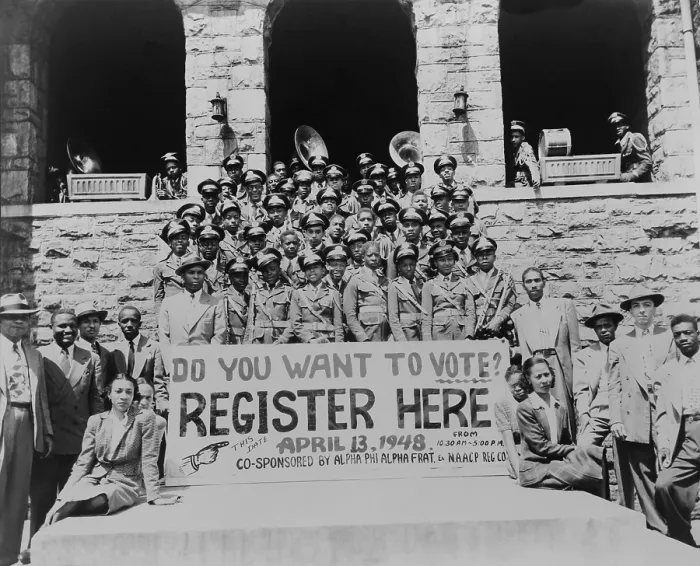 Framed Print : African Americans encouraging voter registration at an unidentified college campus in 1948 Framed Print : African Americans encouraging voter registration at an unidentified college campus in 1948