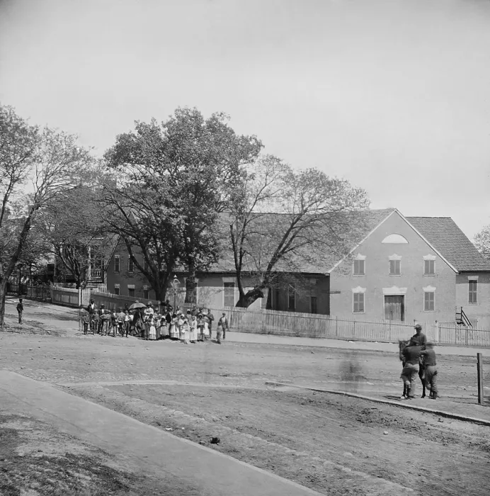 Framed Print : African Americans standing in front of the First African Church on Broad Street in Richmond, Virginia, after the city was occupied taken by Union soldiers in 1865 Framed Print : African Americans standing in front of the First African Church on Broad Street in Richmond, Virginia, after the city was occupied taken by Union soldiers in 1865
