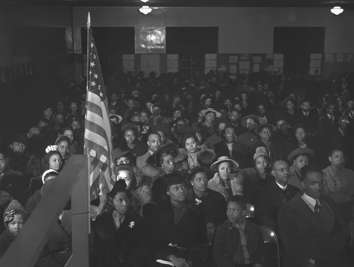 Framed Print : African Americans at a tenants meeting at the Ida B. Wells Housing Project in Chicago, Illinois