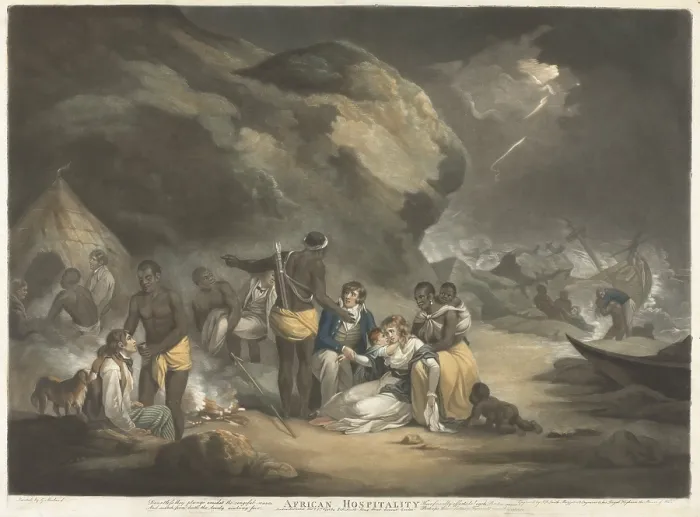 Framed Print : African Hospitality, by John Raphael Smith, after George Morland, 1762-12, British print Framed Print : African Hospitality, by John Raphael Smith, after George Morland, 1762-12, British print