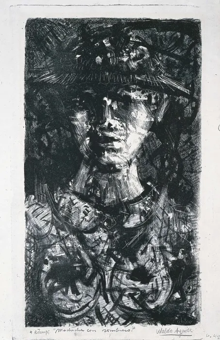 Framed Print : AGUIAR CARMONA, Waldo (1930). Girl with a hat. 2nd half s.XX. Oil on canvas. SPAIN. Madrid. Reina Sofia Art Centre National Museum