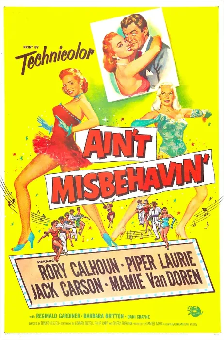 Framed Print : AIN'T MISBEHAVIN, US poster, inset: Piper Laurie, Rory Calhoun, center from left: Piper Laurie, Mamie Van Doren, 1955