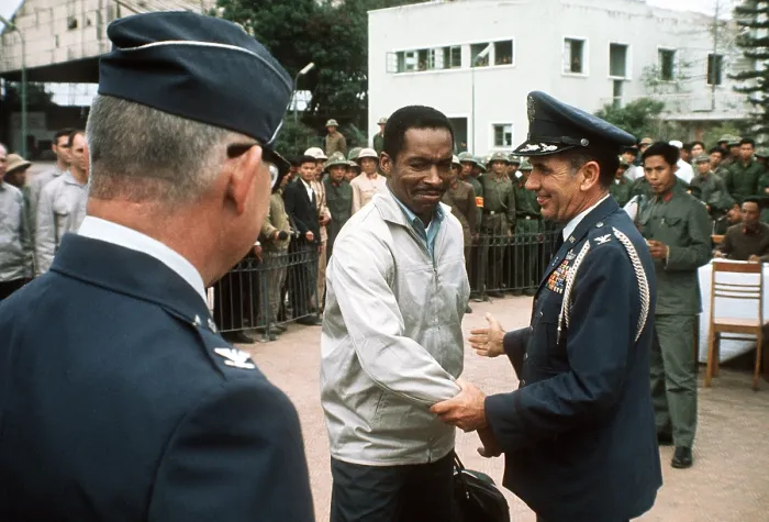 Framed Print : Air Force Major Norman A. McDaniel is greeted by a US delegation at a Hanoi Airport upon his release as prisoner of war in North Vietnam Framed Print : Air Force Major Norman A. McDaniel is greeted by a US delegation at a Hanoi Airport upon his release as prisoner of war in North Vietnam
