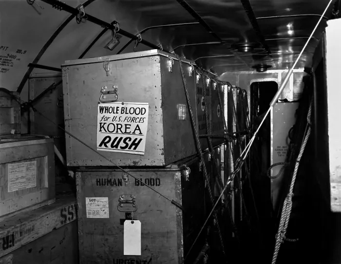 Framed Print : Air shipments of whole blood from American Red Cross for Korean War casualties. It will be stored in Yokohoma, for shipment to Korea as needed. Korean War, 1950-53