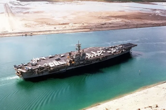 Framed Print : Aircraft carrier JOHN F. KENNEDY in the Suez Canal traveling home to Norfolk Virginia after a seven month deployment during the First Iraq War. 1991. Mar. 1 1991 Framed Print : Aircraft carrier JOHN F. KENNEDY in the Suez Canal traveling home to Norfolk Virginia after a seven month deployment during the First Iraq War. 1991. Mar. 1 1991
