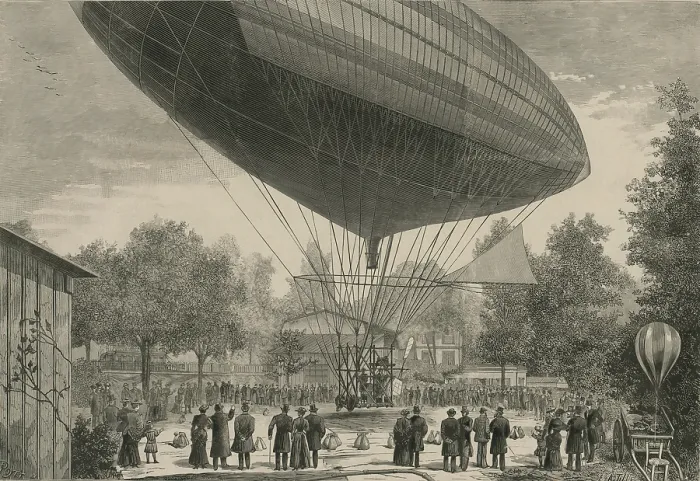 Framed Print : Airship powered by an electric motor developed by Albert and Gaston Tissandier departing from Auteuil Paris France October 8 1883 Framed Print : Airship powered by an electric motor developed by Albert and Gaston Tissandier departing from Auteuil Paris France October 8 1883