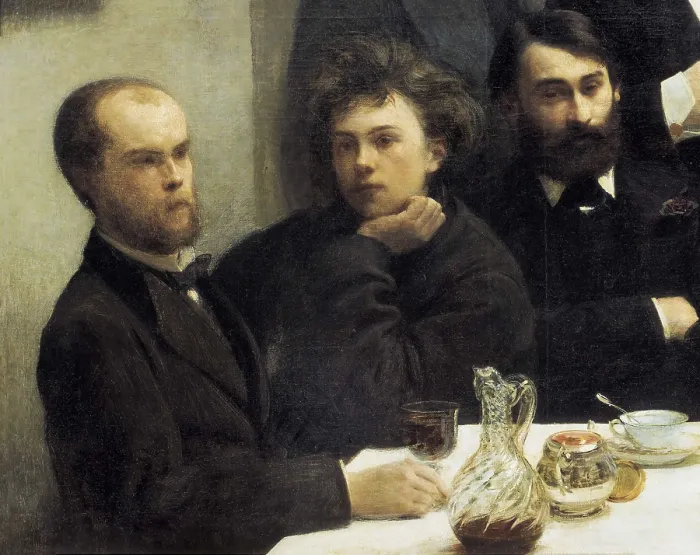 Framed Print : AISA / Everett Collection FANTIN-LATOUR, Henri-Thodore (1836-1904). A Corner of the Table. 1872. Detail: Paul Verlaine, Arthur Rimbaud and Elzar Bonnier Framed Print : AISA / Everett Collection FANTIN-LATOUR, Henri-Thodore (1836-1904). A Corner of the Table. 1872. Detail: Paul Verlaine, Arthur Rimbaud and Elzar Bonnier