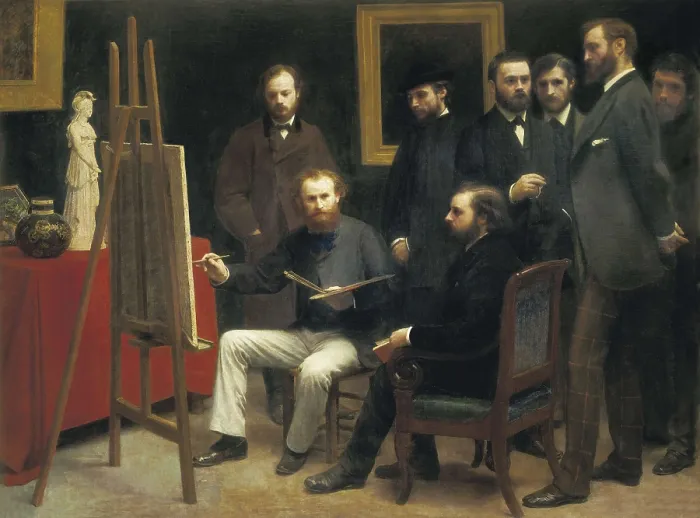 Framed Print : AISA / Everett Collection FANTIN-LATOUR, Henri-Thodore (1836-1904). Studio at Batignolles. 1870. Painter link between the Romanticism and the modern painting Framed Print : AISA / Everett Collection FANTIN-LATOUR, Henri-Thodore (1836-1904). Studio at Batignolles. 1870. Painter link between the Romanticism and the modern painting