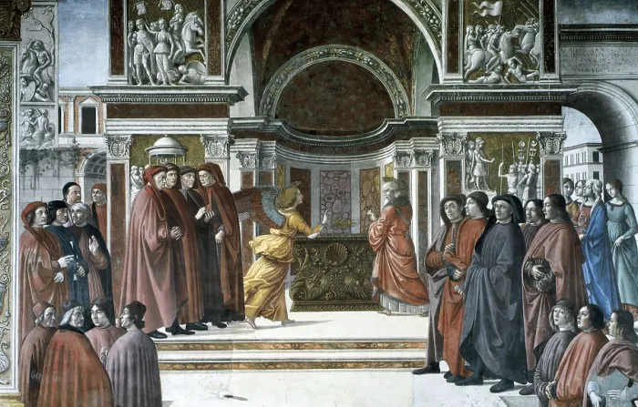 Framed Print : AISA / Everett Collection GHIRLANDAIO, Domenico di Tommaso Bigordi, called (1449-1494). The Annunciation to Zaccharia. 1486-1490. ITALY. Florence