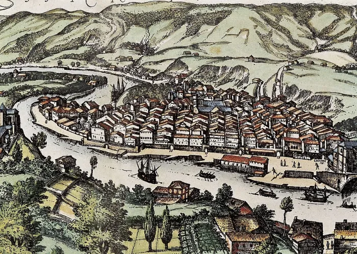 Framed Print : AISA / Everett Collection HOGENBERG, Franz (1535-1590). Civitatis Orbis Terrarum. 1572-1617. Bilbao (1575). Central detail of the estuary Framed Print : AISA / Everett Collection HOGENBERG, Franz (1535-1590). Civitatis Orbis Terrarum. 1572-1617. Bilbao (1575). Central detail of the estuary