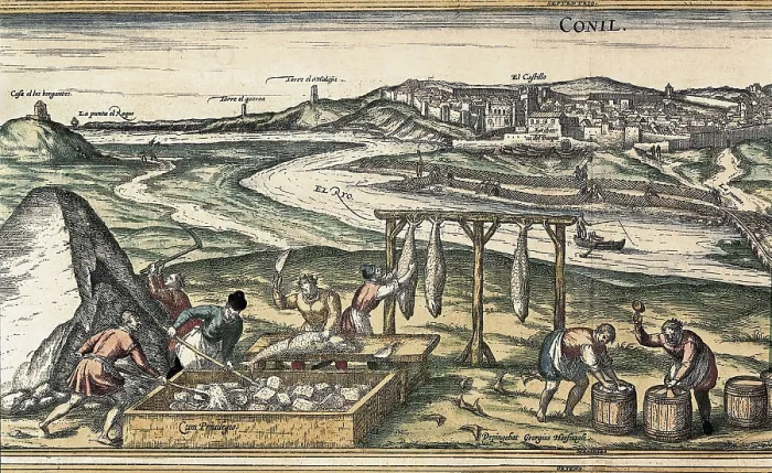 Framed Print : AISA / Everett Collection HOGENBERG, Franz (1535-1590). Civitatis Orbis Terrarum. 1572-1617. Jerez de la Frontera (1575). Fish salting