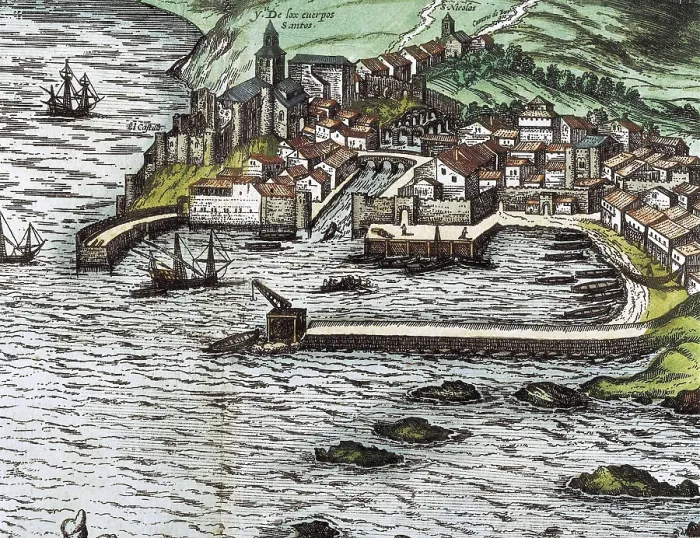 Framed Print : AISA / Everett Collection HOGENBERG, Franz (1535-1590). Civitatis Orbis Terrarum. 1572-1617. Santander. Upper detailr Framed Print : AISA / Everett Collection HOGENBERG, Franz (1535-1590). Civitatis Orbis Terrarum. 1572-1617. Santander. Upper detailr