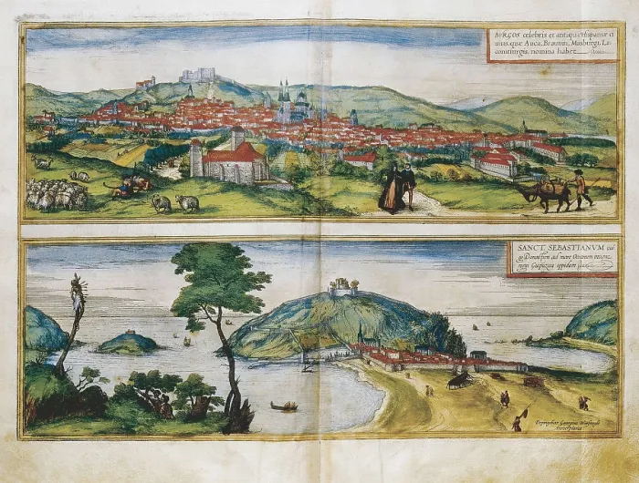 Framed Print : AISA / Everett Collection HOGENBERG, Franz (1535-1590). Civitatis Orbis Terrarum. 1572-1617. Map of the cities of Burgos (upper part) and San Sebastin (1576) Framed Print : AISA / Everett Collection HOGENBERG, Franz (1535-1590). Civitatis Orbis Terrarum. 1572-1617. Map of the cities of Burgos (upper part) and San Sebastin (1576)