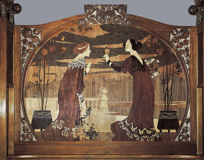 Framed Print : AISA / Everett Collection HOMAR i MESQUIDA, Gaspar (1870-1953); PEY I FARRIOL, Josep (1875-1956). Sofa from the Lle-Morera House. 1905. Detail of the decorative panel