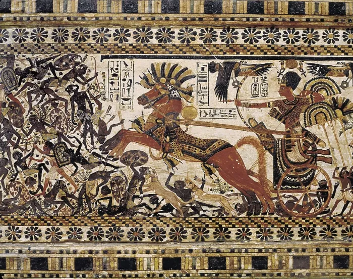 Framed Print : AISA / Everett Collection Painted chest depicting a king on his chariot attacking an enemy. ca. 1340 BC. Detail, the Pharaoh fighting against the Nubians Framed Print : AISA / Everett Collection Painted chest depicting a king on his chariot attacking an enemy. ca. 1340 BC. Detail, the Pharaoh fighting against the Nubians