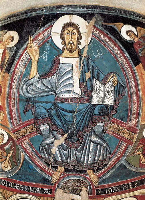 Framed Print : AISA / Everett Collection SANT CLIMENT DE TALL, Master of (12th century). Church of Sant Climent in Tall. Paintings in the central apse. c. 1123. Detail of the Pantocrator