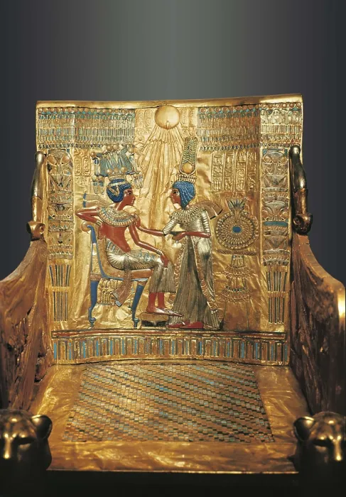 Framed Print : AISA / Everett Collection Throne of Tutankhamun. ca. 1340 BC. Back of the throne depicting Queen Ankhesenamun putting the finishing touches to the king's toilet Framed Print : AISA / Everett Collection Throne of Tutankhamun. ca. 1340 BC. Back of the throne depicting Queen Ankhesenamun putting the finishing touches to the king's toilet