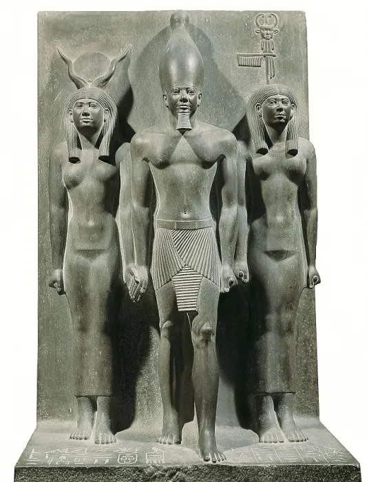 Framed Print : AISA / Everett Collection Triad of Menkaure (Mycerinus) with the goddess Hathor and the goddess of the Aphroditopolis nome. 2490 BC