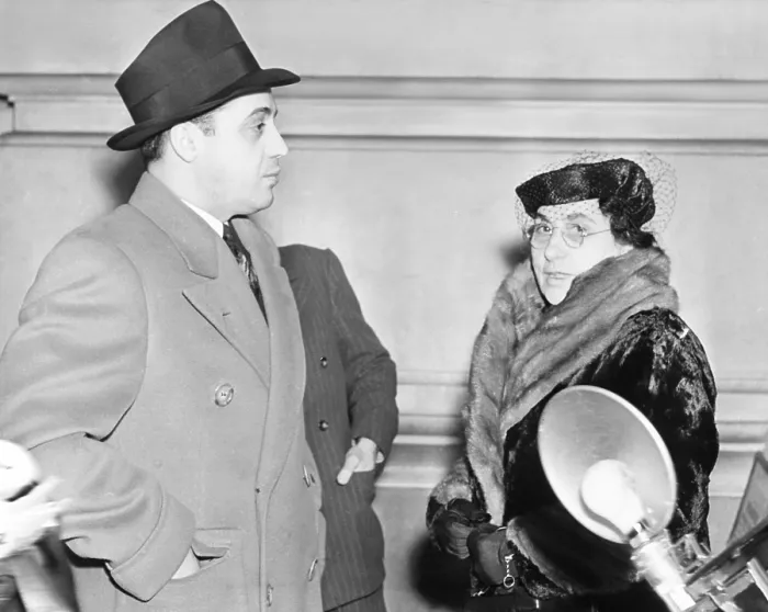 Framed Print : Al Capone's mother Teresa, and brother Ralph photographed in Federal Prison at Terminal Island. Los Angeles. They were there to visit Al Capone on Feb. 27, 1939
