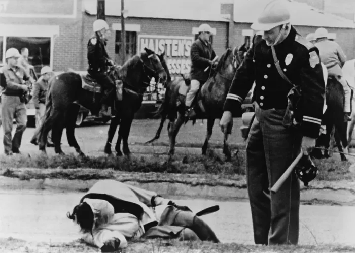 Framed Print : Alabama State Trooper stands over an injured protester on Bloody Sunday in Selma, Alabama