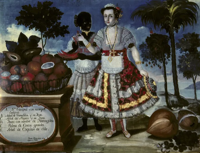 Framed Print : ALBAN, Vicente (18th c.). Distinguished woman with her negro slave. 1783. Casta paintings. Quito School. Colonial baroque. Oil on canvas. SPAIN. Madrid. America's Museum Framed Print : ALBAN, Vicente (18th c.). Distinguished woman with her negro slave. 1783. Casta paintings. Quito School. Colonial baroque. Oil on canvas. SPAIN. Madrid. America's Museum
